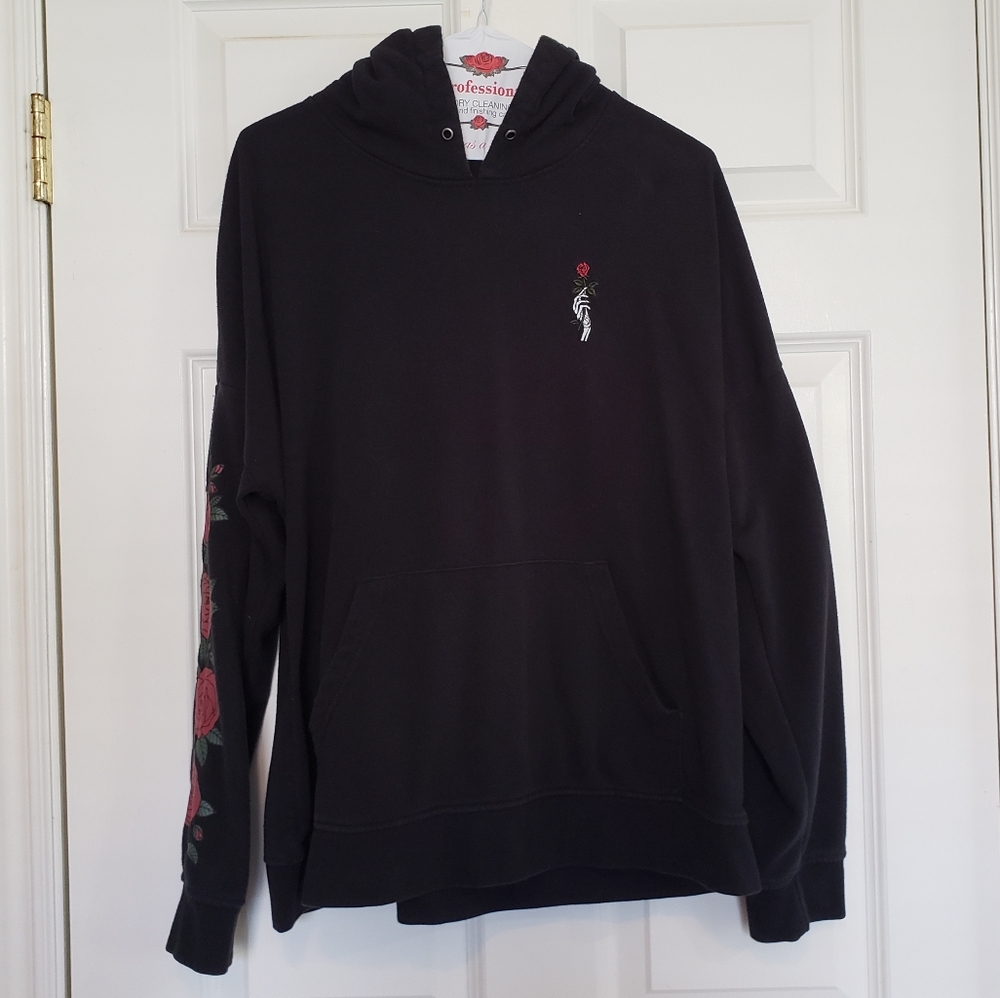 ZUMIEZ skeleton hand/ rose print hoodie